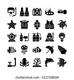 Diving icon set vector solid for website, mobile app, presentation, social media. Suitable for user interface and user experience.