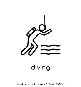 Diving icon. Trendy modern flat linear vector Diving icon on white background from thin line Architecture and Travel collection, editable outline stroke vector illustration