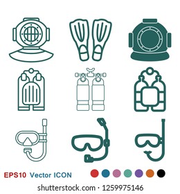 Diving icon, water sport vector sign, symbol