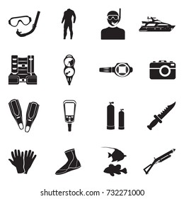 Diving Icons. Black Flat Design. Vector Illustration. 