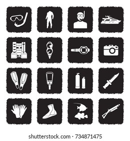 Diving Icons. Grunge Black Flat Design. Vector Illustration. 