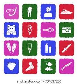 Diving Icons. Grunge Color Flat Design. Vector Illustration. 