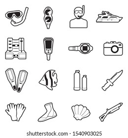 Diving Icons. Line With Fill Design. Vector Illustration.
