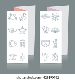 Diving icons set with fish and equipment. Vector