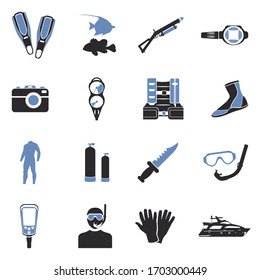 Diving Icons. Two Tone Flat Design. Vector Illustration.