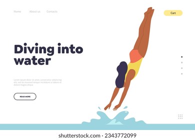 Diving into water landing page design template offering summer recreation and vacation activity