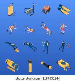 Diving Isometric Icons Set