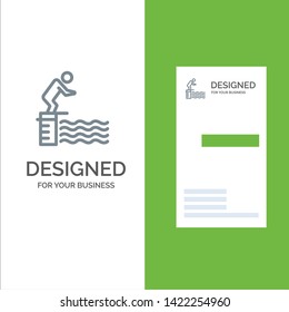 Diving, Jump, Platform, Pool, Sport Grey Logo Design and Business Card Template