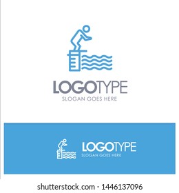 Diving, Jump, Platform, Pool, Sport Blue outLine Logo with place for tagline