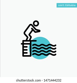 Diving, Jump, Platform, Pool, Sport Turquoise Highlight Circle Point Vector Icon