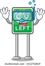 Diving Keep left road sign mascot isolated cartoon