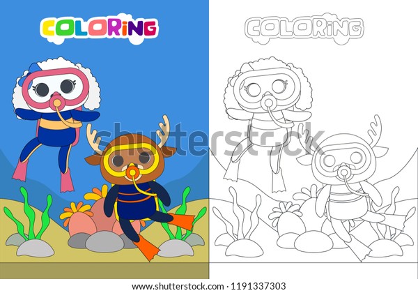 Diving Kids Coloring Book Page Vector Stock Vector (royalty Free 