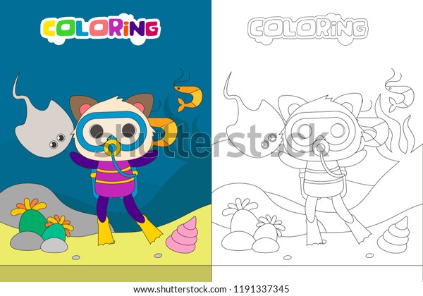 Diving Kids Coloring Book Page Vector Stock Vector (Royalty Free ...