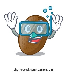 Diving kiwifruit on table of character wood