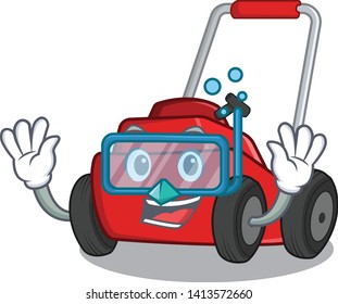 Diving lawnmower isolated cartoon