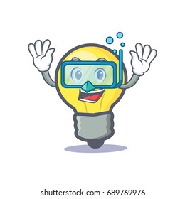 Diving light bulb character cartoon