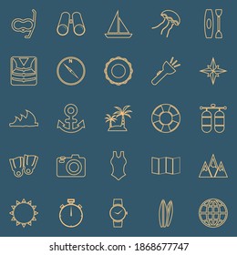 Diving line color icons on blue background, stock vector