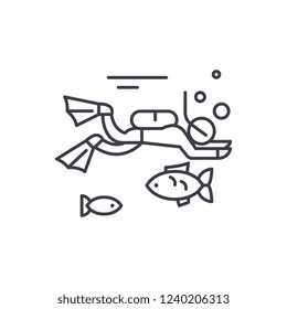 Diving line icon concept. Diving vector linear illustration, symbol, sign