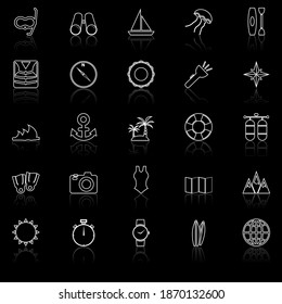 Diving line icons with reflect on black background, stock vector