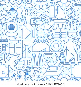 Diving Line Seamless Pattern. Vector Illustration of Outline Background.