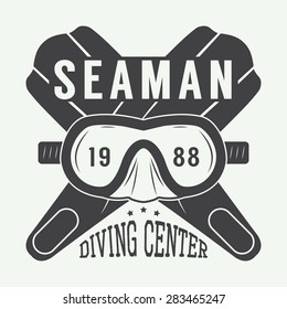 Diving logo, label in vintage style. Vector illustration