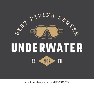 Diving logo, label in vintage style. Vector illustration. Graphic Art.

