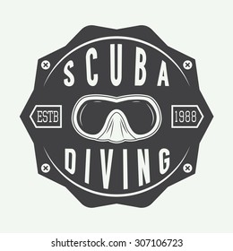 Diving logos, labels and slogans in vintage style. Vector illustration