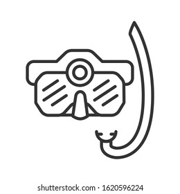 Diving mask with action camera black line icon. Waterproof electronic device concept. Pictogram for web page, mobile app, promo. UI UX screen. User interface display. Editable stroke.