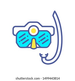 Diving mask with action camera color line icon. Waterproof electronic device concept. Pictogram for web page, mobile app, promo. UI/UX screen. User interface display. Editable stroke.