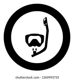 Diving mask with breathing tube Diving snorkel Equipments for swimming Snorkeling concept Swimming equipment icon in circle round black color vector illustration flat style simple image