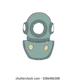 Diving mask digital clip art vintage submariner mask drawing frogman color texture old diving glass element geometric on white background
