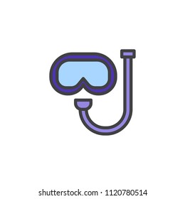 Diving mask filled outline icon, line vector sign, linear colorful pictogram isolated on white. Scuba, snorkel symbol, logo illustration. Pixel perfect vector graphics