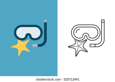 Diving mask flat and line style vector icon