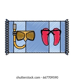 Diving mask, flip flops and towel