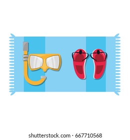 Diving mask, flip flops and towel