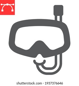 Diving mask glyph icon, scuba galsses and ocean, dive mask vector icon, vector graphics, editable stroke solid sign, eps 10