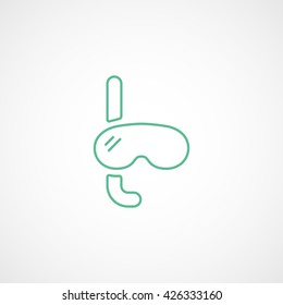 Diving Mask Green Line Icon On White Background
