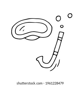 Diving mask. Hand-drawn vector doodle illustration. Silhouette. Black and white outline. Coloring.