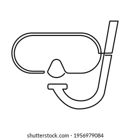 Diving mask icon, Black thin line Diving mask icon with shadow, Vector of Diving mask with snorkel for Diving, Sport water, and Underwater activities. Summer