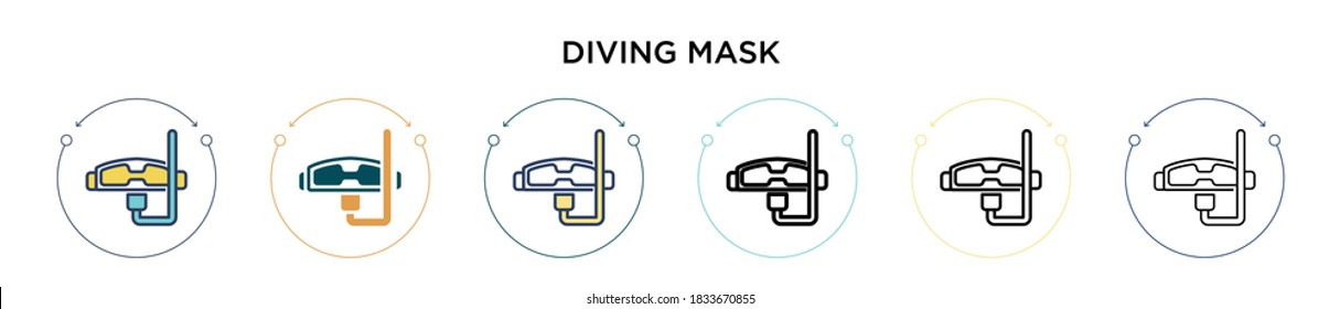 Diving mask icon in filled, thin line, outline and stroke style. Vector illustration of two colored and black diving mask vector icons designs can be used for mobile, ui, web