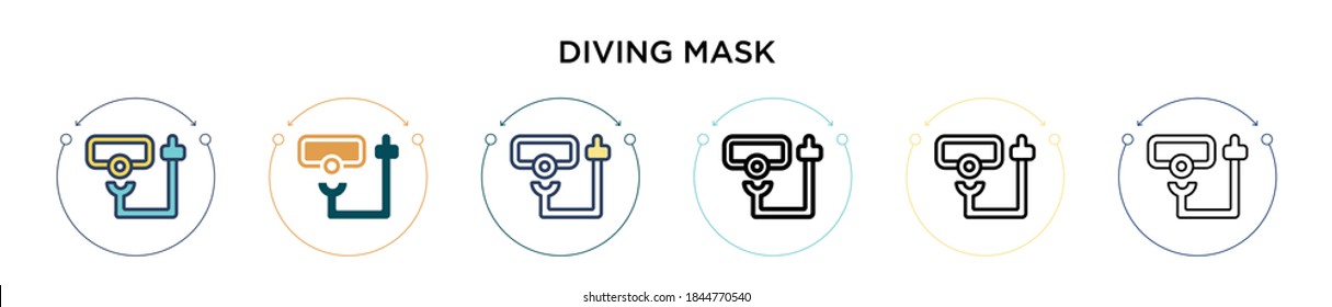 Diving mask icon in filled, thin line, outline and stroke style. Vector illustration of two colored and black diving mask vector icons designs can be used for mobile, ui, web