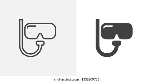 Diving mask icon. line and glyph version, outline and filled vector sign. Underwater diving mask linear and full pictogram. Scuba symbol, logo illustration. Different style icons set