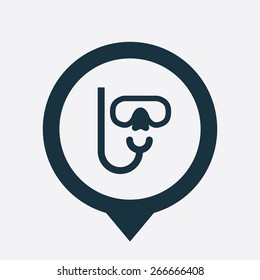 diving mask icon map pin on white background