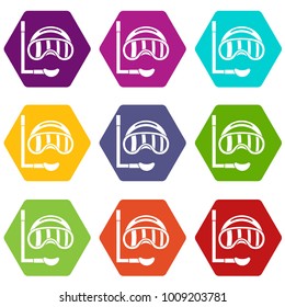 Diving mask icon set many color hexahedron isolated on white vector illustration