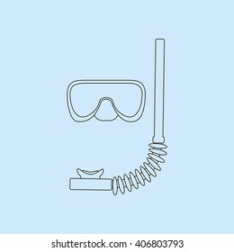 Diving Mask Icon. Mask and tube for diving vector illustration isolated on blue background