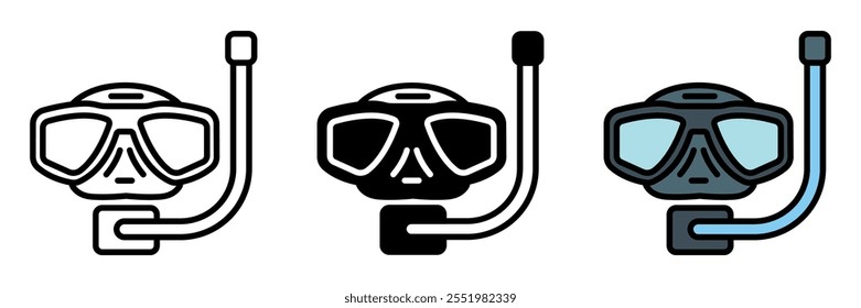 Diving Mask icon is an underwater mask with a clear lens, providing visibility and eye protection for swimming or scuba diving.