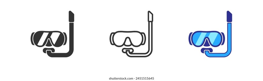 Diving mask icon. Underwater equipment symbol, scuba diving, snorkeling. Extreme sport concept. Line, flat and colored vector icon.