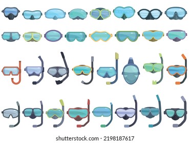 Diving mask icons set cartoon vector. Dive swim. Sea water