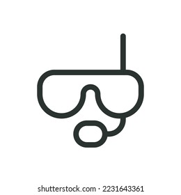 Diving mask isolated icon, diving snorkel linear icon, goggles outline vector icon with editable stroke