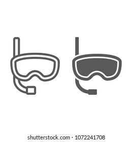 Diving mask line and glyph icon, diving and underwater, snorkel sign vector graphics, a linear pattern on a white background, eps 10.